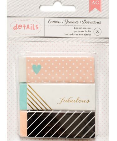 Designer Desktop Essentials Boxed Erasers 3/Pkg_x000D_Fabulous
