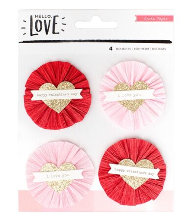 Hello Love Layered Embellishments 4/Pkg_x000D_Delights W/Gold Glitter