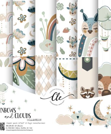LE CARTE DELLA CLE - COLLEZIONE RAINBOWS AND CLOUDS - PAPER PACK 12X12 -PATTERNED