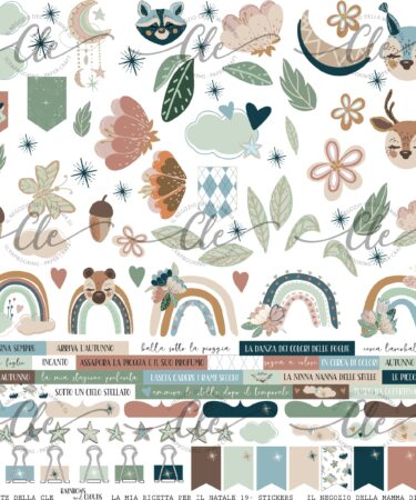 GLI ABBELLIMENTI DELLA CLE - COLLEZIONE RAINBOWS AND CLOUDS - FOGLIO 12X12 DI STICKERS