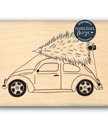 FLORILEGES DESIGN - CANNELLE & CHOCOLAT- Tampon bois VOITURE AU SAPIN