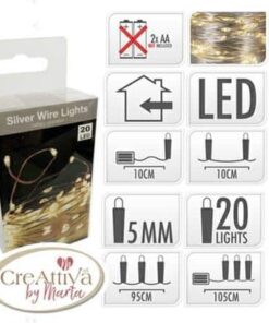 CREATTIVA LUCI CAVO ARGENTO CON 20 LED BIANCO CALDO 110CM A BATTERIA