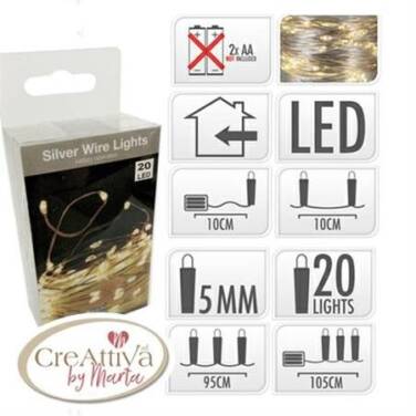 CREATTIVA LUCI CAVO ARGENTO CON 20 LED BIANCO CALDO 110CM A BATTERIA