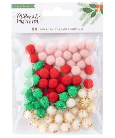 Crate Paper - Collezione Mittens & Mistletoe  - Mixed Pom Poms 80/Pkg