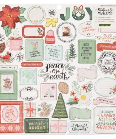 Crate Paper - Collezione Mittens & Mistletoe  Chipboard Stickers 12"X12" 51/Pkg  -Icons & Phrase