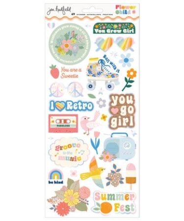American Crafts Jen Hadfield - Collezione Flower Child 6x12 Inch Stickers (69pcs)