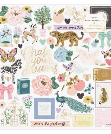 American Crafts Maggie Holmes - Collezione  Woodland Grove 12x12 Inch Foam Stickers (53pcs)