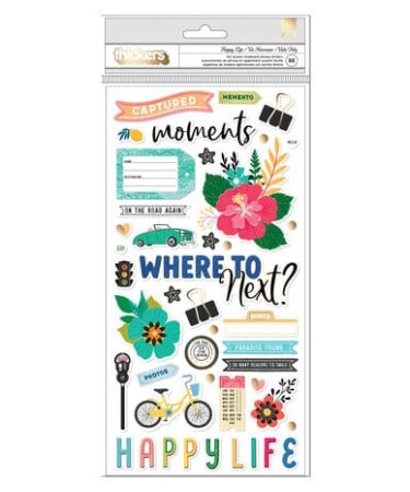 American Crafts Thickers - Collezione  Where To Next Phrase Happy Life (88pcs)