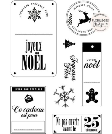 Florileges Design - Collezione HISTOIRES D'HIVER - timbri in silicone ÉTIQUETTES DE FÊTE
