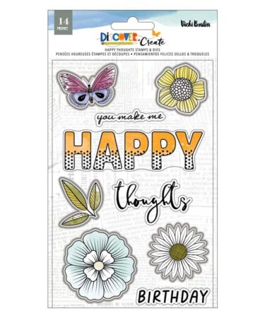 Vicki Boutin Collezione Discover + Create –  Stamp And Die Set TIMBRI + FUSTELLE Happy Thoughts