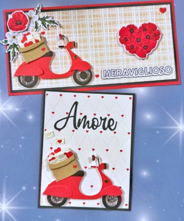 CARD DI SAN VALENTINO CON LA VESPA INNAMORATA- PRODOTTO CONTENITORE
