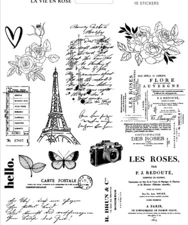 Florilèges Design - Collezione LA VIE EN ROSE - Stickers transparents motifs noirs LA VIE EN ROSE