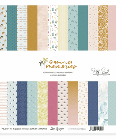 LORA BAILORA - COLLEZIONE SUMMER MEMORIES - KIT DE 12 PAPELES ESTAMPADOS A DOBLE CARA 30,5X30,5 (12 CARTE BIFACCIALI)
