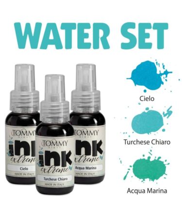 TOMMY ART - Water set – 3 ink extreme 50ml – Cielo – Turchese Chiaro – Acquamarina
