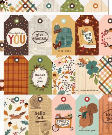 SIMPLE STORIES – Collezione CIDER AND DONUTS – carta pattered 12x12 - Tags Elements