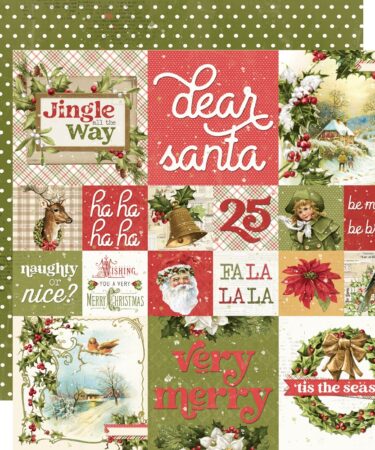 SIMPLE STORIES – Collezione SIMPLE VINTAGE YULETIDE –  Carta patterned 12x12 - 2x2/4x4 Elements