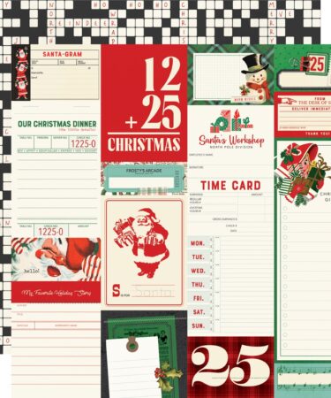 SIMPLE STORIES – Collezione SIMPLE VINTAGE HOLLY JOLLY – Carta patterned 12x12 -  Journal Elements