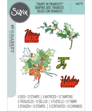 Sizzix Framelits Die w/Stamps by 49 and Market A5 Pencil Line Holly (12+5pcs)