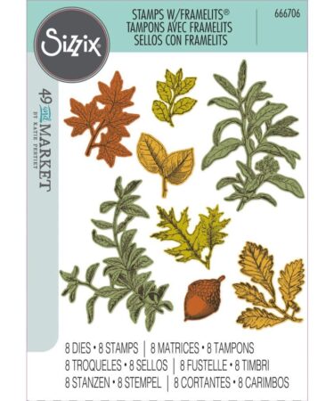 Sizzix Framelits Die w/Stamps by 49 and Market A5 Forever Leaves (8+8pcs)