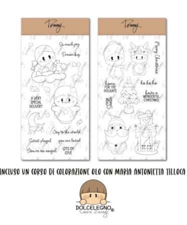 TOMMY ART - Bundle Tommy clear stamps – Dolcelegno – 2 Timbri + pochette + Corso colorazione OLO (marker ad alcol)