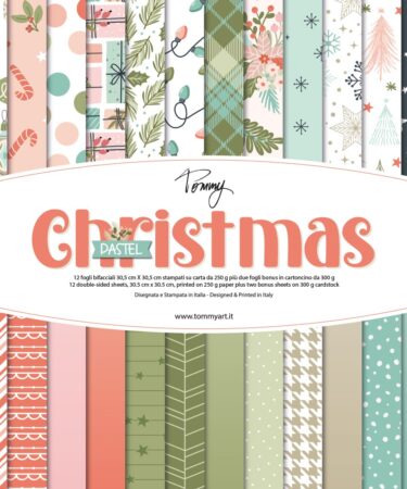 TOMMY ART - Tommy paper pack – Pastel Christmas 12 fogli bifacciali da 250g + 2 fogli speciali da 300g