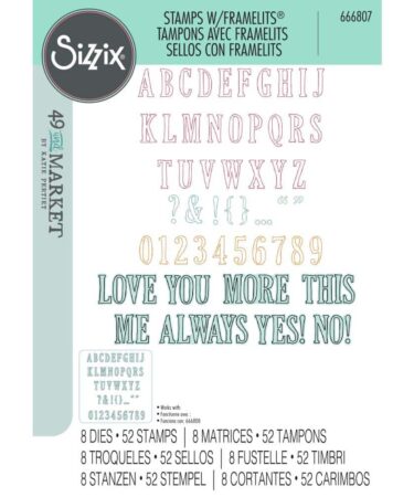 Sizzix A5 Clear Stamps W/Framelits Dies By 49 And Market - Fine Line Alpha 01