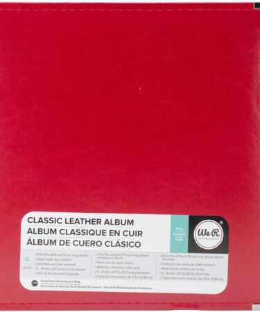 We R Classic Leather D-Ring Album 8.5"X11" -5 Page protectors inclusi -  Real Red