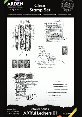 Arden Creative Studio - Designs Katie Pertiet- Maker Series 4x6 Inch Clear Stamp Set - ARTful Ledgers 01 (7pcs)