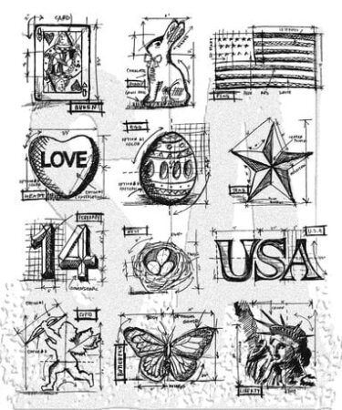 Tim Holtz Cling Stamps 7"X8.5" - Mini Blueprints