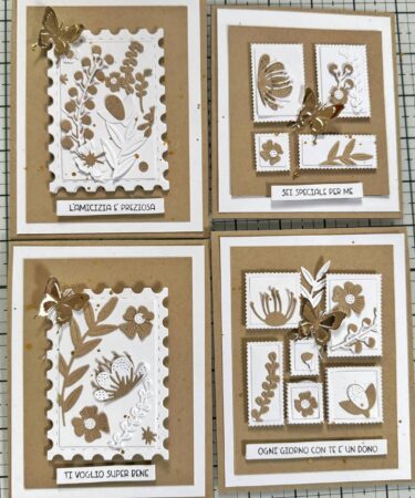 CARD FRANCOBOLLO BIANCHE E KRAFT- PRDOTTO CONTENITORE