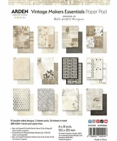 Arden Creative Studio Vintage Makers 6x8 Inch Paper Pad Essentials