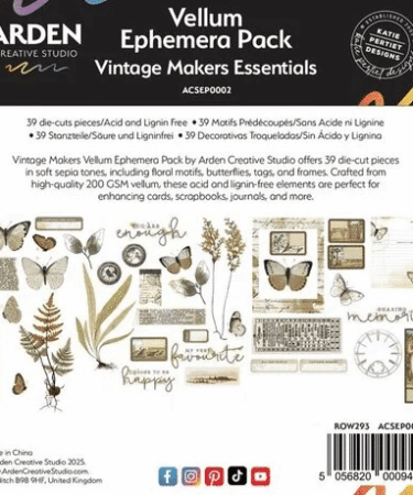 Arden Creative Studio Vintage Makers Ephemera Pack Vellum (39pcs)