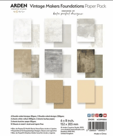 Arden Creative Studio Vintage Makers 6x8 Inch Paper Pack Foundations