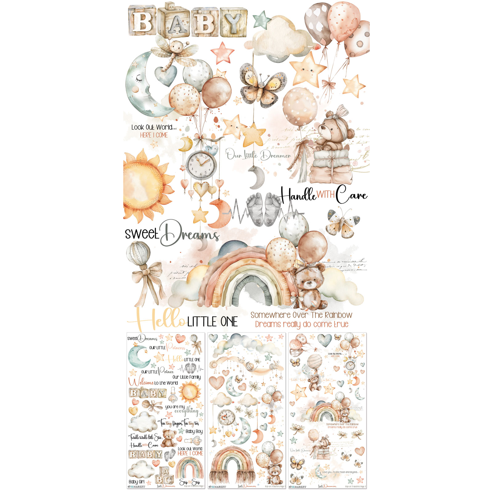 49 And Market - Collezione Little Dreamer - Rub-On Transfer Set 6"X12" - immagine 2