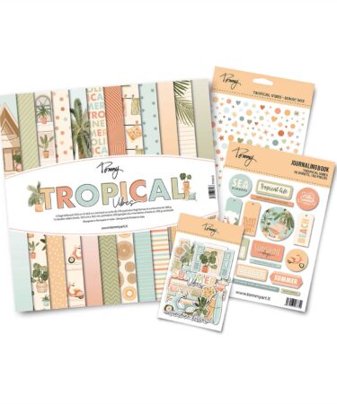 TOMMY ART - Bundle Tropical Vibes + 1 pad di carta + 1 Journaling book - 1 Puffy Stickers - 1 Die cuts