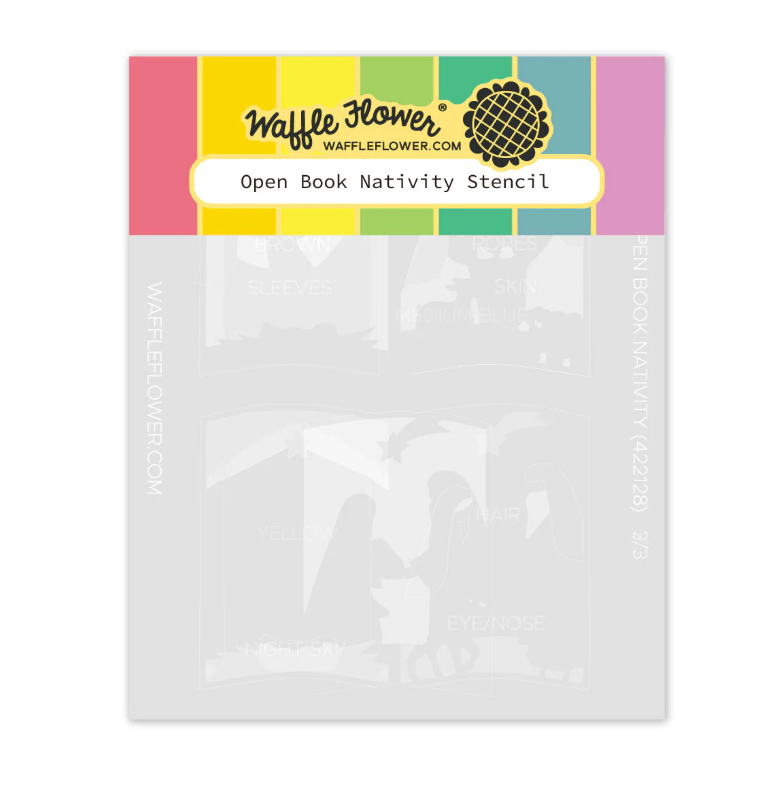 WAFFLE FLOWER - Open Book Nativity Stencil