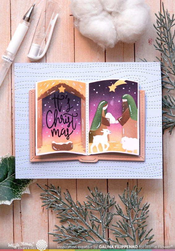 WAFFLE FLOWER - Open Book Nativity Stencil - immagine 2