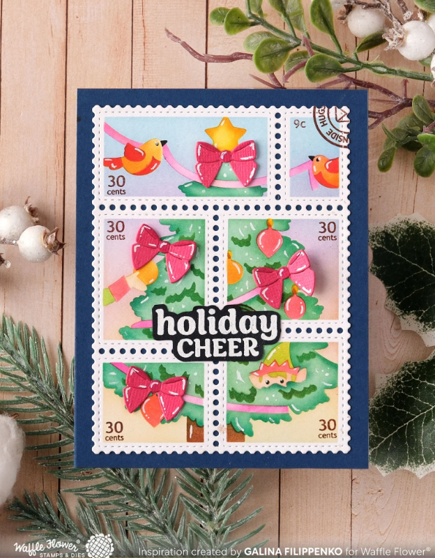 WAFFLE FLOWER - Postage Collage Vertical Tree Stencil - immagine 2