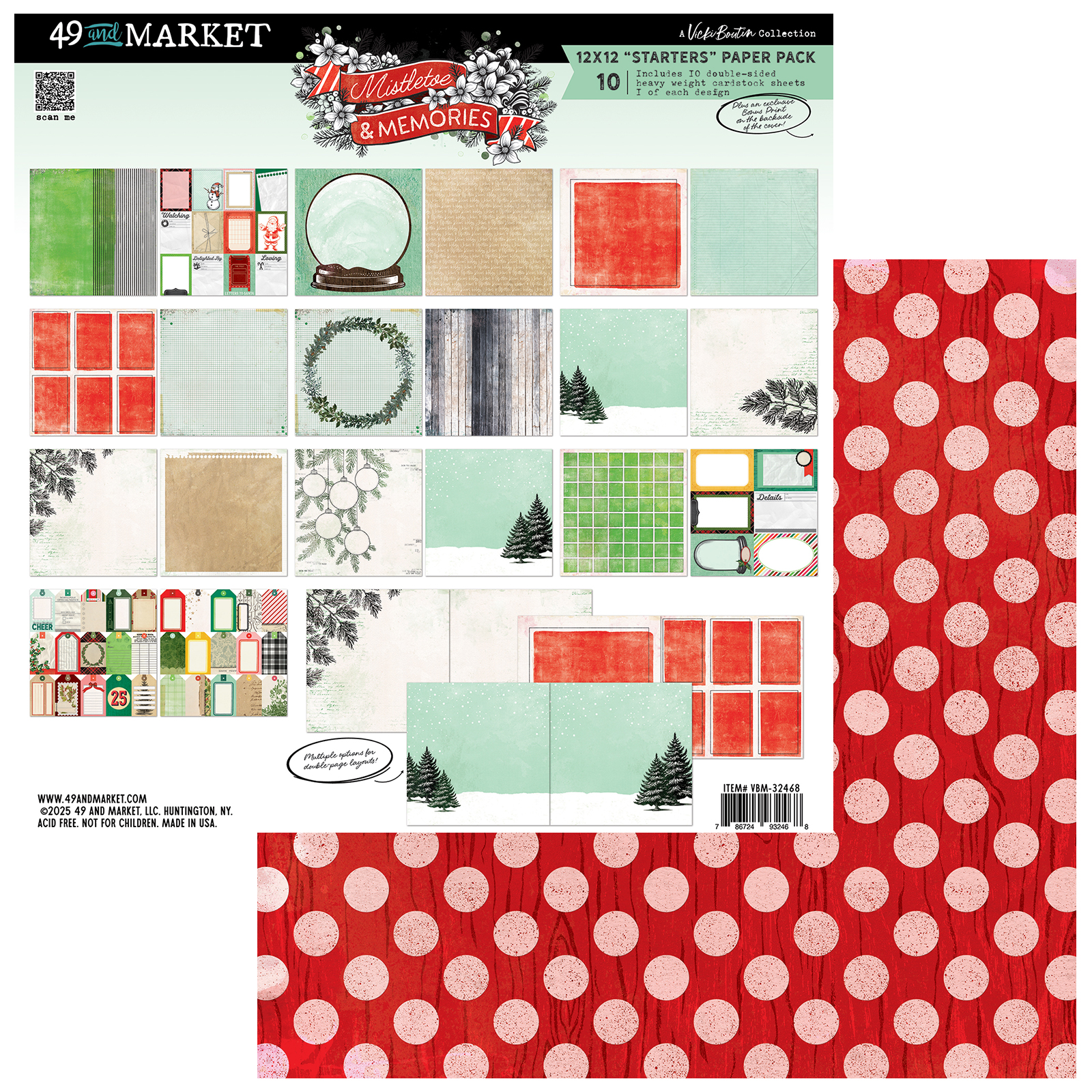 49 AND MARKET, Vicki Boutin - Collezione Mistletoe and Memories - 12x12 Starters Collection Pack (10 papers, 1 ea) - immagine 2