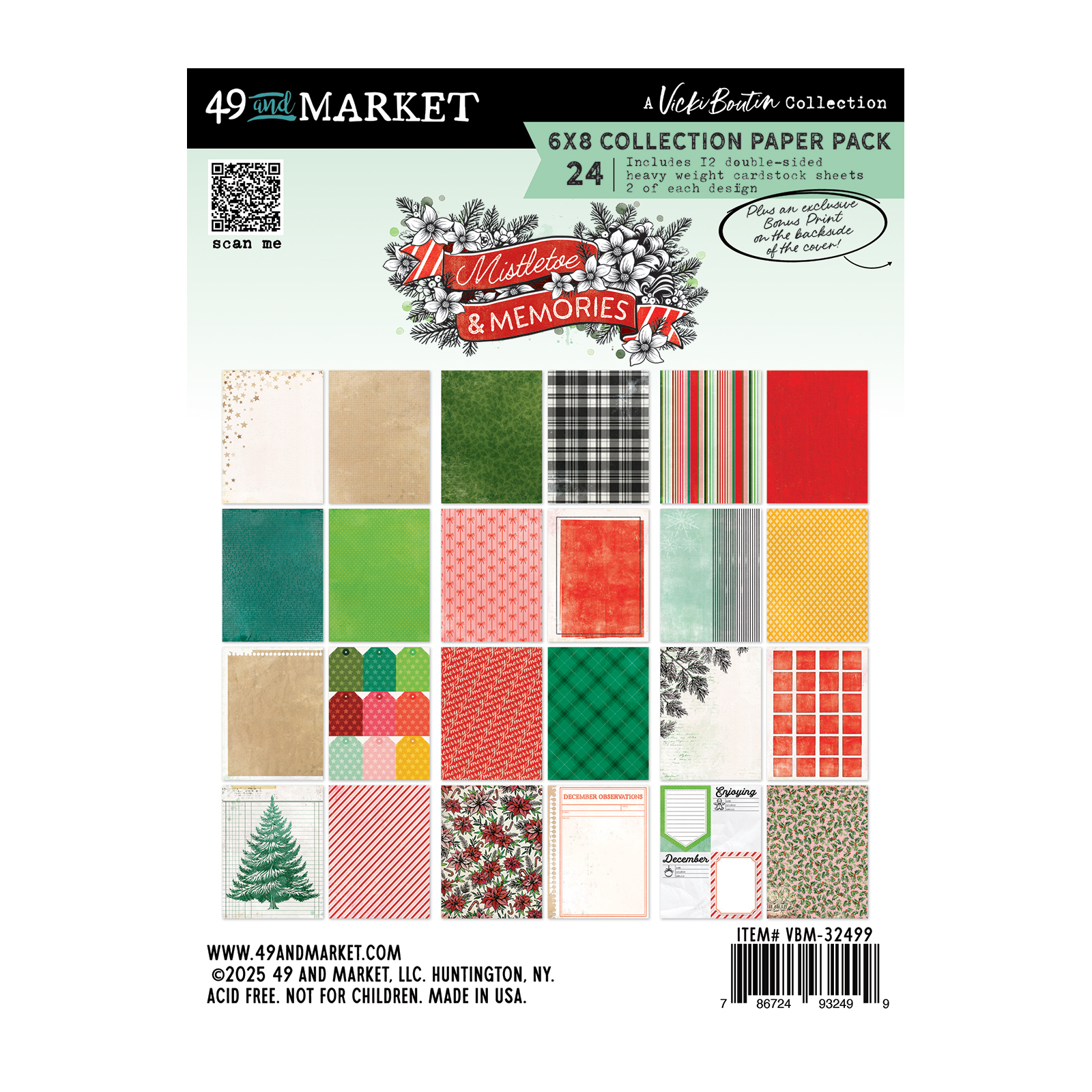 49 AND MARKET, Vicki Boutin - Collezione Mistletoe and Memories - 6x8 Paper Pack
