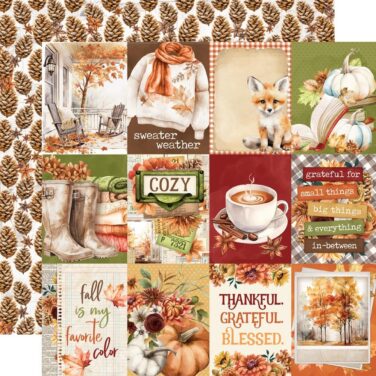 SIMPLE STORIES - Collezione Simple Vintage Autumn Breeze Double-Sided Cardstock 12"X12" -3X4 Elements