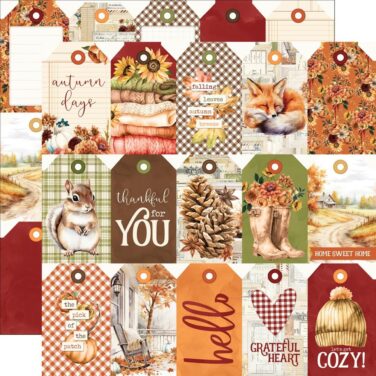 SIMPLE STORIES - Collezione Simple Vintage Autumn Breeze Double-Sided Cardstock 12"X12" -Tag Elements