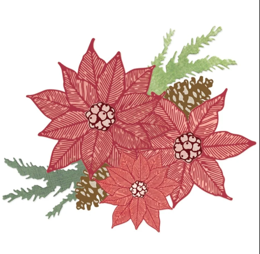 Sizzix Framelits Die w/Stamps by 49 and Market Poinsettia Trio (10+16pcs timbri e fustelle coordinate))