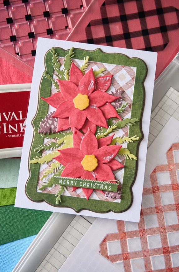 Sizzix Framelits Die w/Stamps by 49 and Market Poinsettia Trio (10+16pcs timbri e fustelle coordinate)) - immagine 2