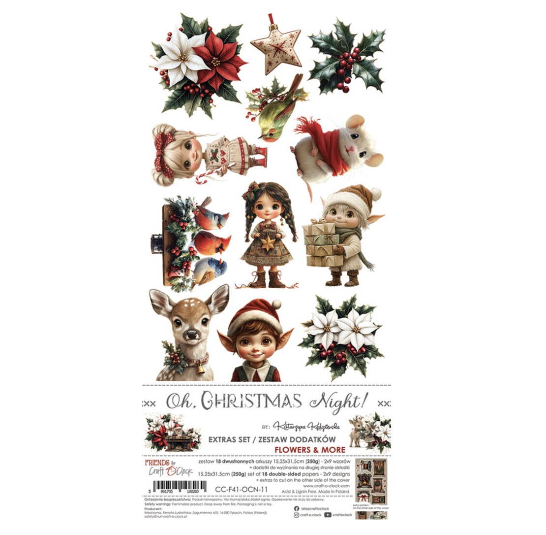 Craft O'Clock- Collezione Oh Christmas Night Extras Set Flowers & More