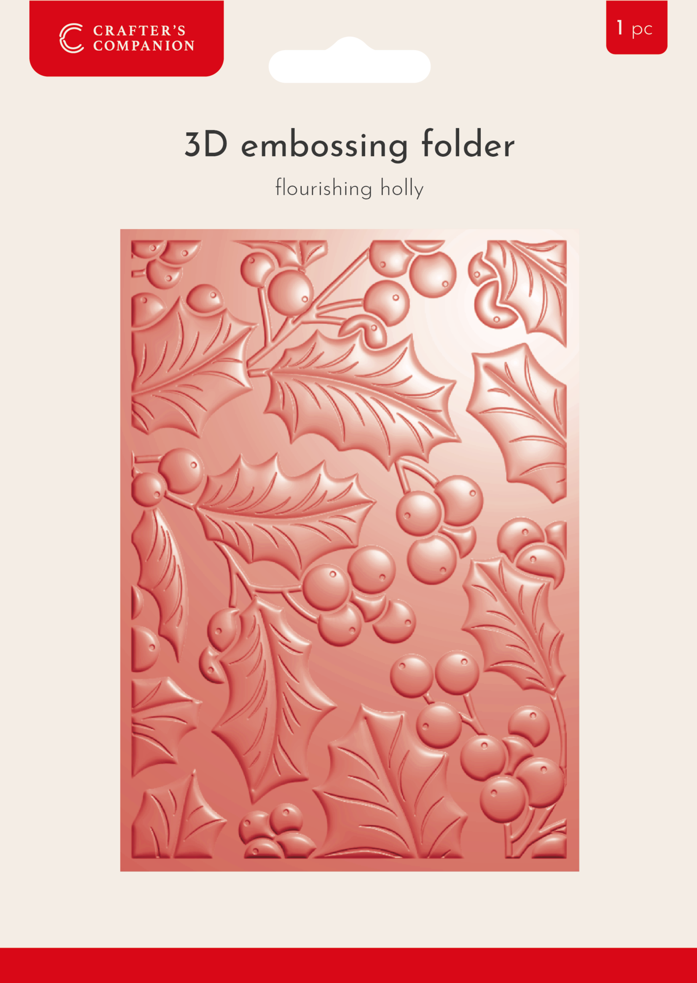 Crafter's Companion Christmas 3D Embossing Folder 5x7 Inch Flourishing Holly
