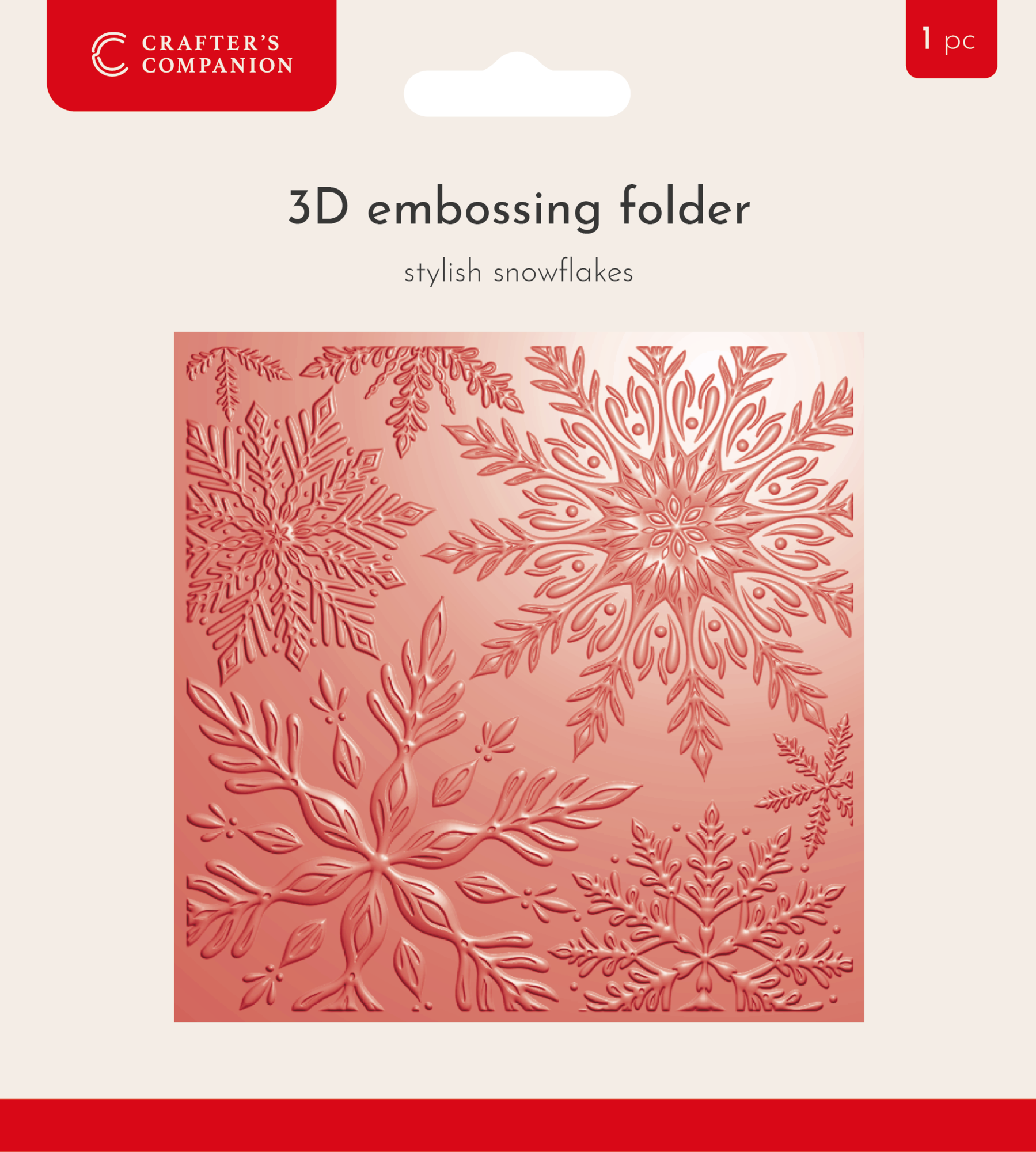 Crafter's Companion Christmas 3D Embossing Folder 5.5x5.5 Inch Stylish Snowflakes