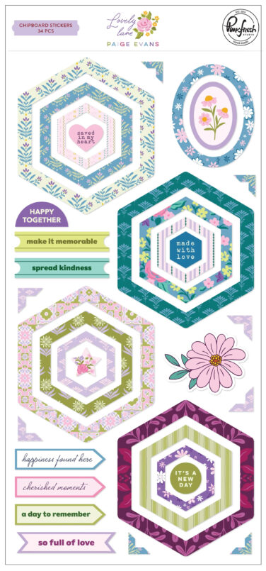 PINKFRESH STUDIO -PAIGE EVANS COLLEZIONE LOVELY LANE Chipboard Stickers