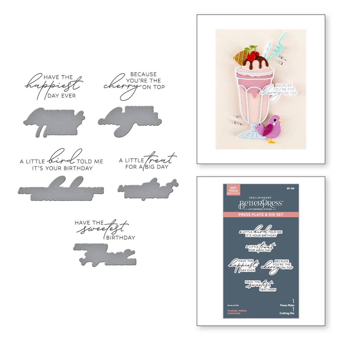 SPELLBINDERS Fountain Wishes Sentiments BetterPress Plate & Die Set from the Happier Hour Collection
