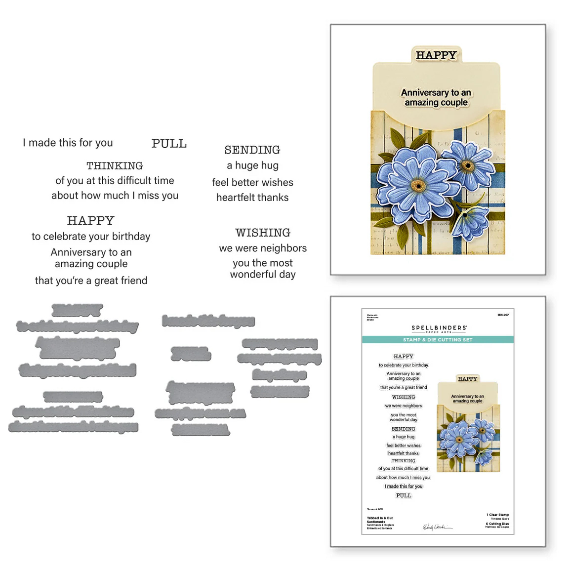 SPELLBINDERS Tabbed In & Out Sentiments Clear Stamp & Die Set from the Tabbed Classics Collection by Wendy Vecchi